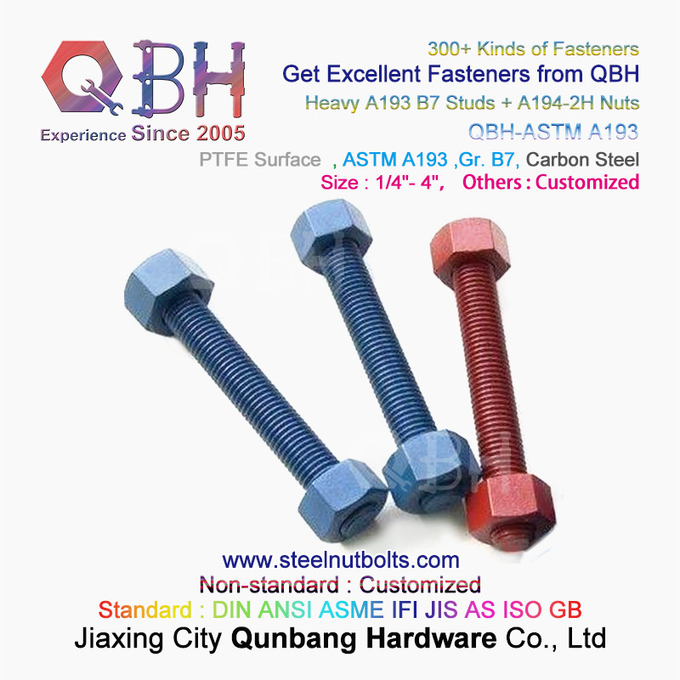 QBHPTFE1070赤/青/黒/緑コーティング1/4"-4"ASTM A193 B7スレッドロッドスタッドボルト、A194-2Hヘビー六角ナット付き 2