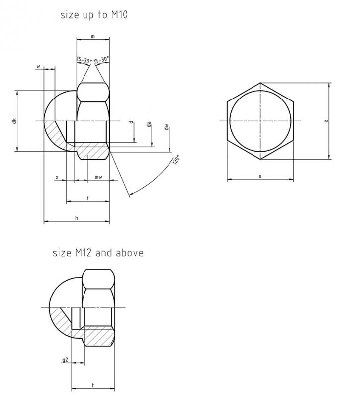 DINの1587の六角形はM24炭素鋼のナットに亜鉛ニッケルM4を半球形に作った 0