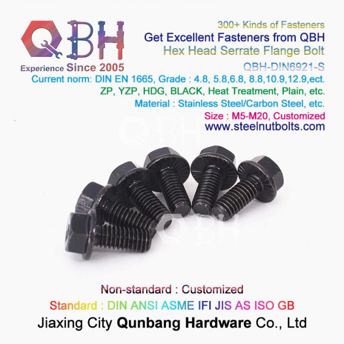 QBH DIN6921 M5-M20の青く白い亜鉛めっきされた/黒く/明白なカーボン/ステンレス鋼の鋸歯状にされたフランジの自動閉鎖ボルト 1