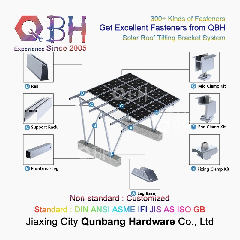 Qbhは傾斜する市民商業産業太陽エネルギーのエネルギー・システムの目的の屋根ふきの屋根をカスタマイズし光起電PVのパネルのための取付金具の棚の立場を傾ける