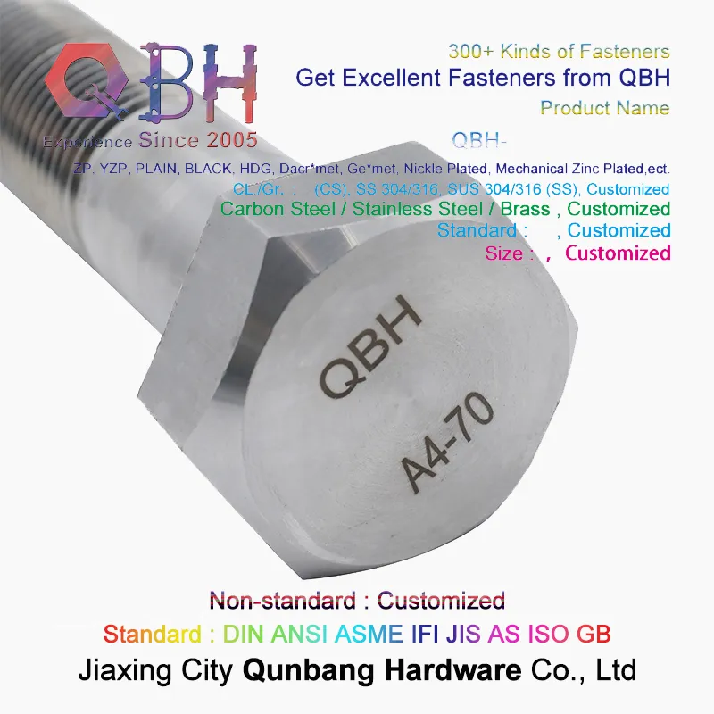 Qbhのステンレス鋼の六角形のボルトDIN933 A4 - 70明白な終わり 0
