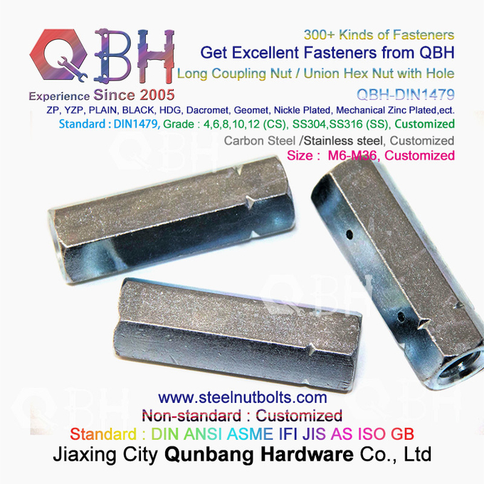 QBH DIN1479は黒いM6-M36炭素鋼を長く打ち抜いた穴が付いている六角形の連結ナットを亜鉛でメッキする 1