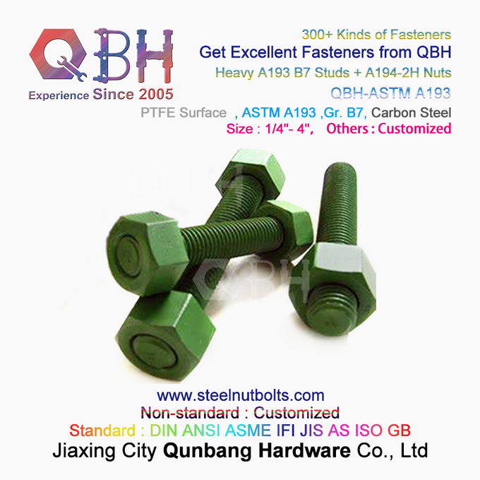 QBHPTFE1070赤/青/黒/緑コーティング1/4"-4"ASTM A193 B7スレッドロッドスタッドボルト、A194-2Hヘビー六角ナット付き 1
