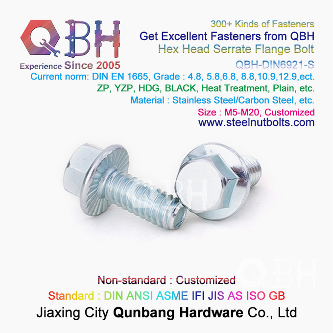QBH DIN6921 M5-M20の青く白い亜鉛めっきされた/黒く/明白なカーボン/ステンレス鋼の鋸歯状にされたフランジの自動閉鎖ボルト 2