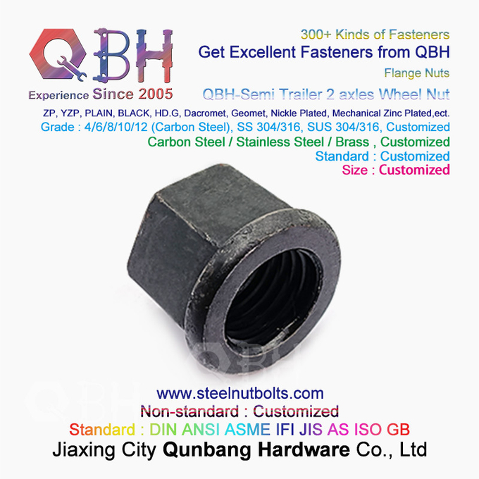 半QBHの黒のトレーラー2の車軸によって非鋸歯状にされるフランジの車輪ハブのナット 0